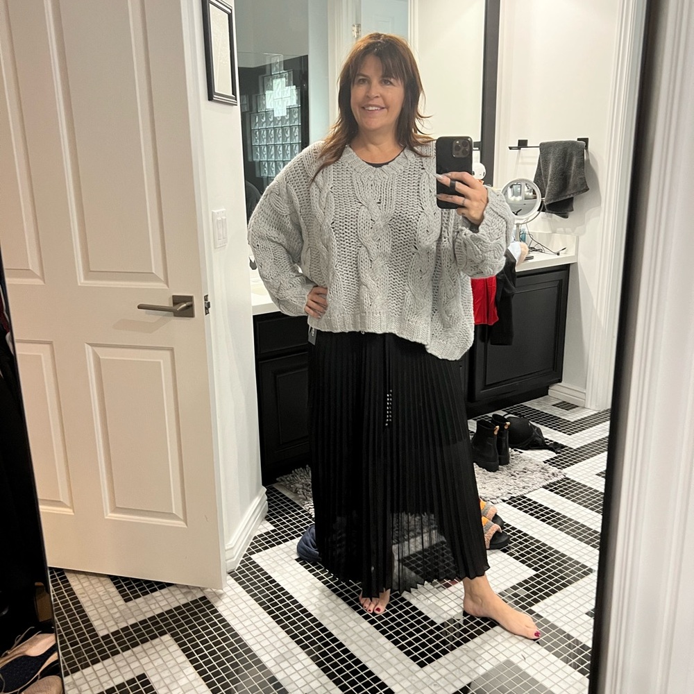 Cozy Light Gray Cable Knit Sweater